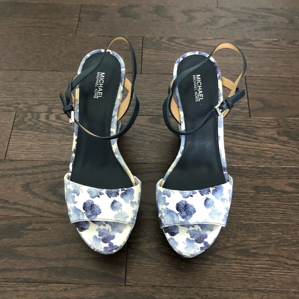 Michael Kors Blue Floral-Print Wedges